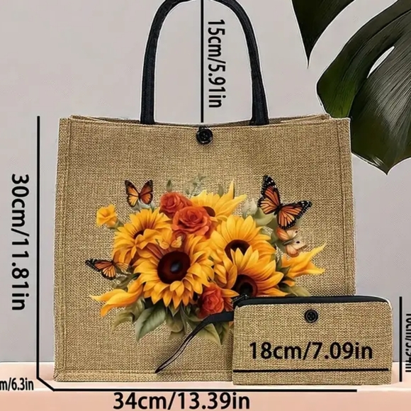 BEAUTIFUL STRAW SET OF BEACH SUNFLOWER BAG - Picture 3 of 4